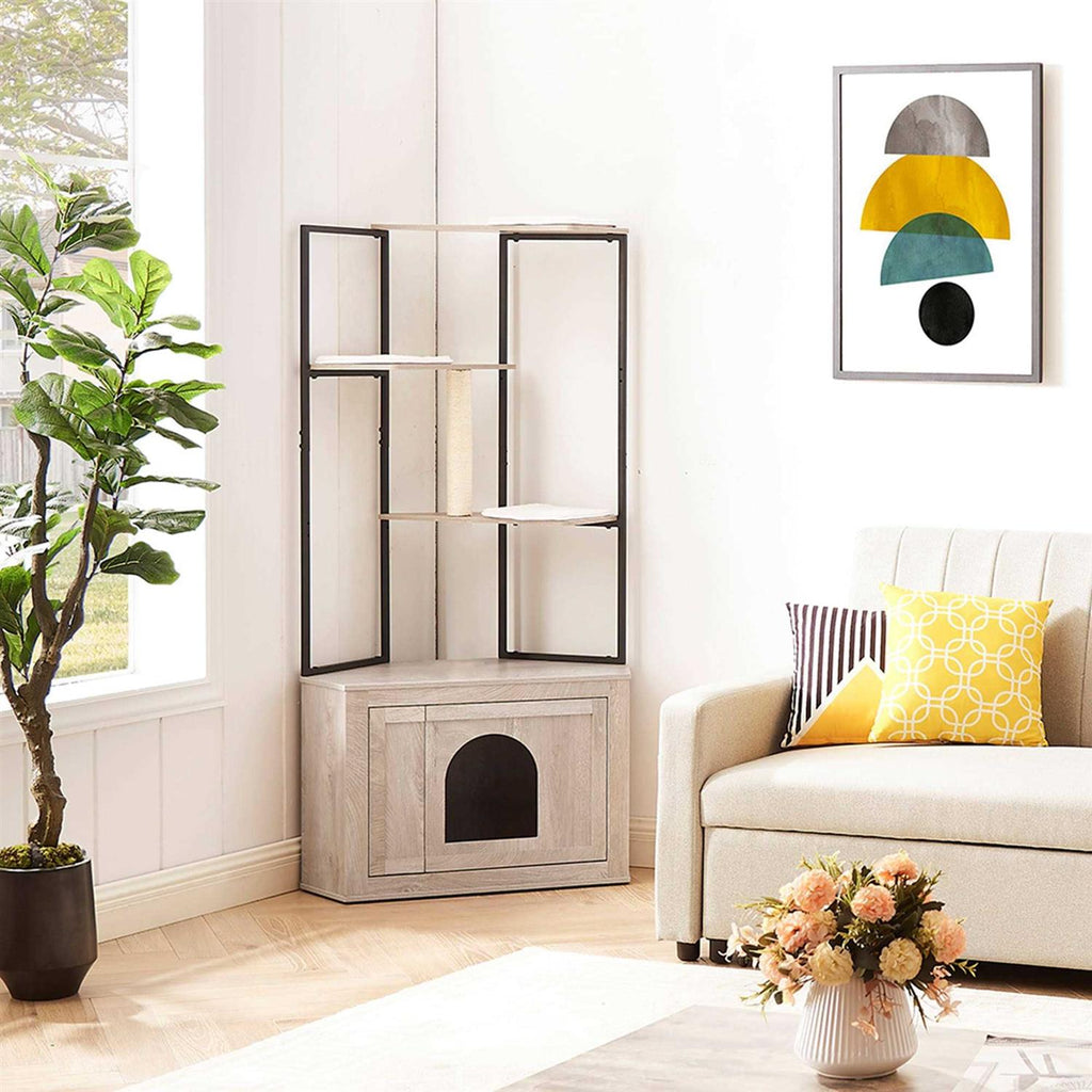 Corner Box Enclosure with Cat Tree Tower Cat Litter Q94623