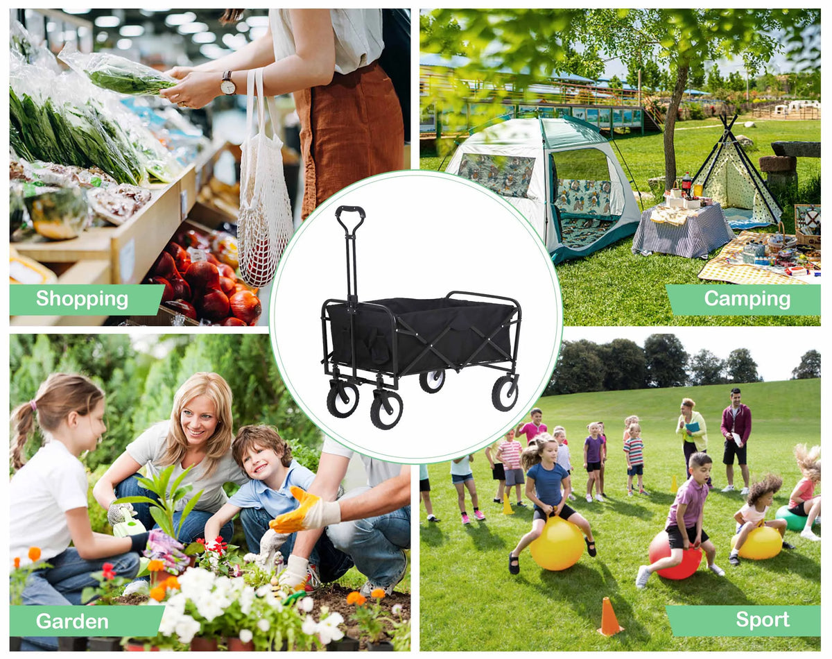 Collapsible Heavy Duty Utility Wagon with Wheels, Black E441