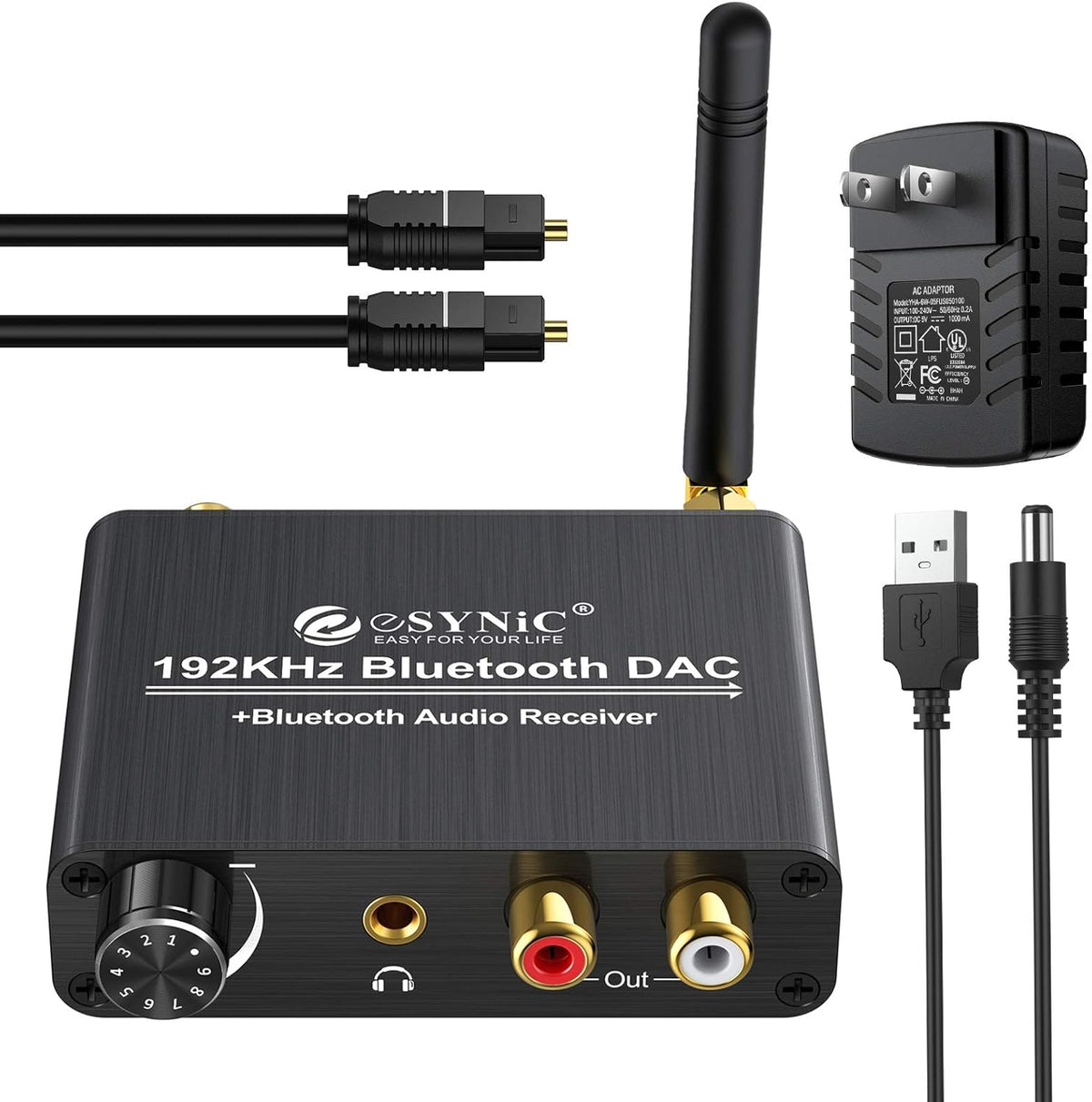 192kHz DAC Digital to Analog Audio Converter with Bluetooth 5.0 Receiver, Optical Coaxial Toslink, Stereo L/R RCA 3.5mm, Pack of 2 V970208