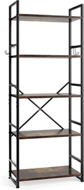 5 Tier Wood Bookcase with 4 Hooks Q95143