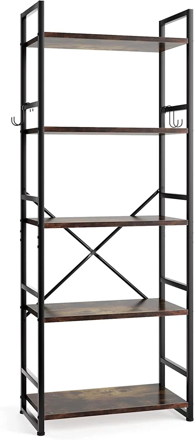 5 Tier Wood Bookcase with 4 Hooks Q95143