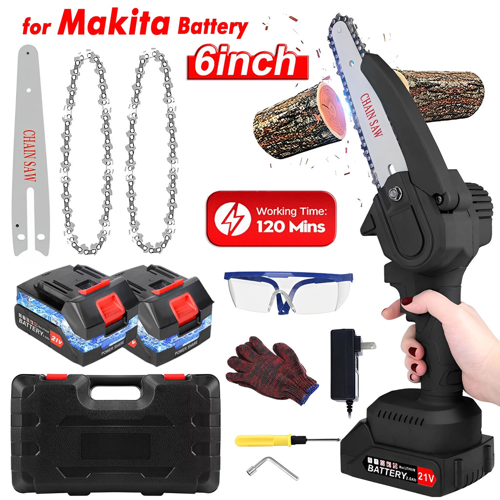 6 inch Cordless Mini Chainsaw with 2 Battery 2 Chain N352