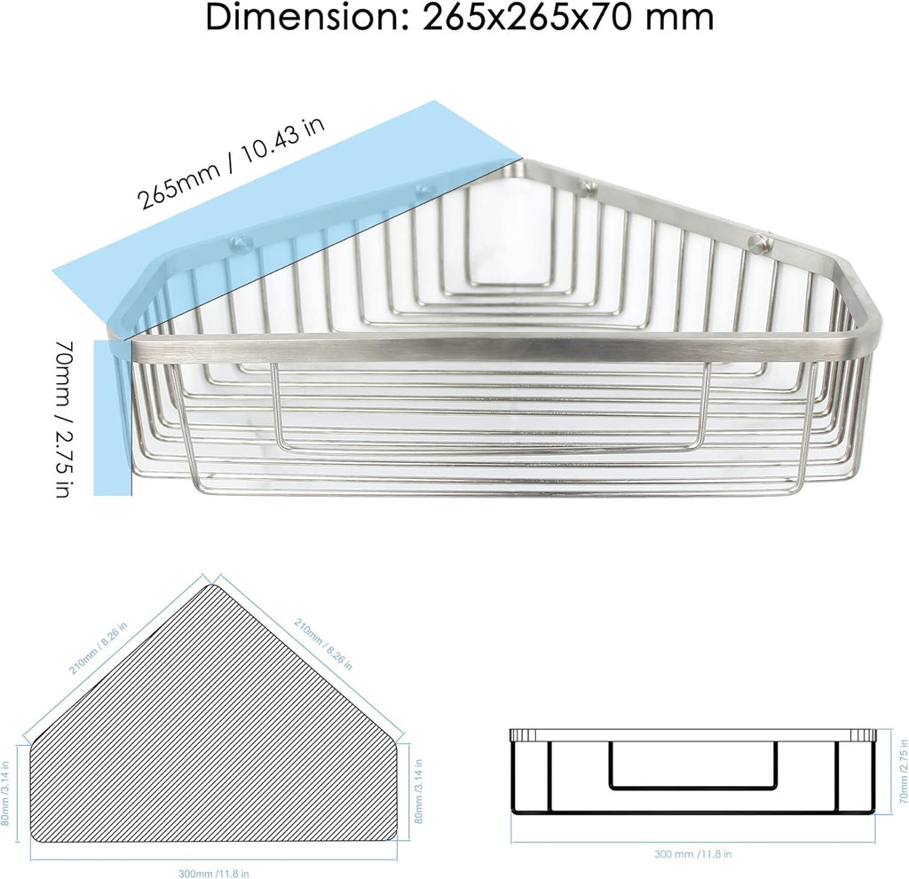 Brushed Nickel SUS304 Stainless Steel Corner Shower Caddy Basket P80688