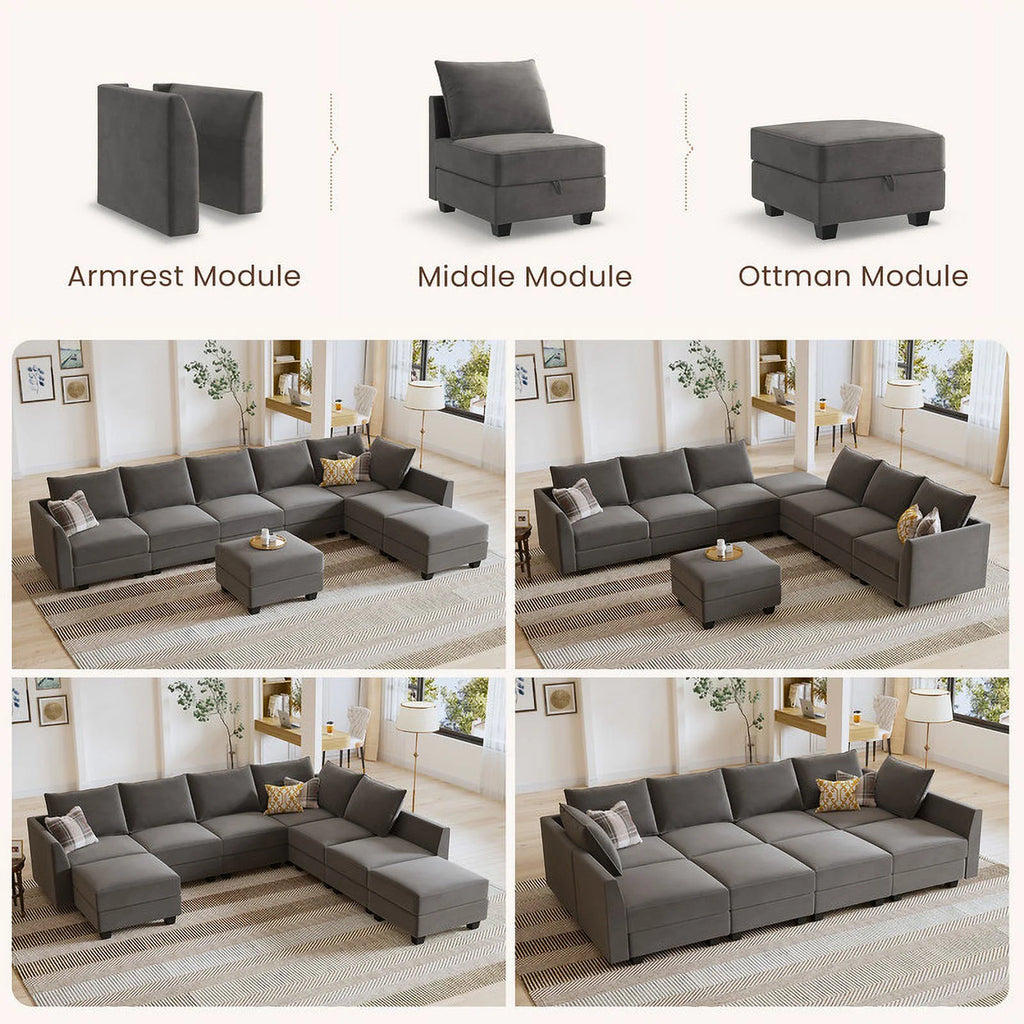 Pearl Grey Convertible Sleeper Sofa with Storage U7239
