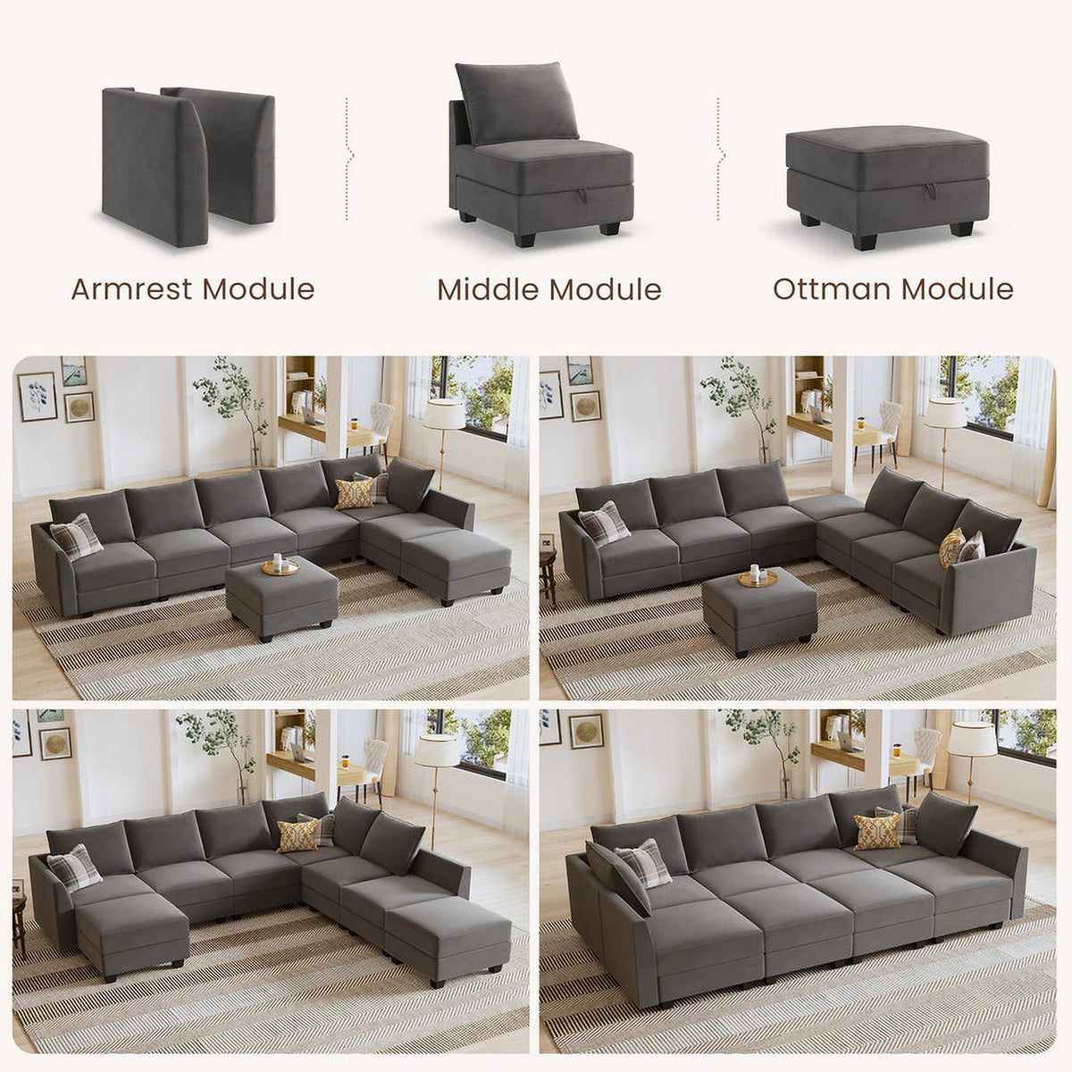 Pearl Grey Convertible Sleeper Sofa with Storage U7239