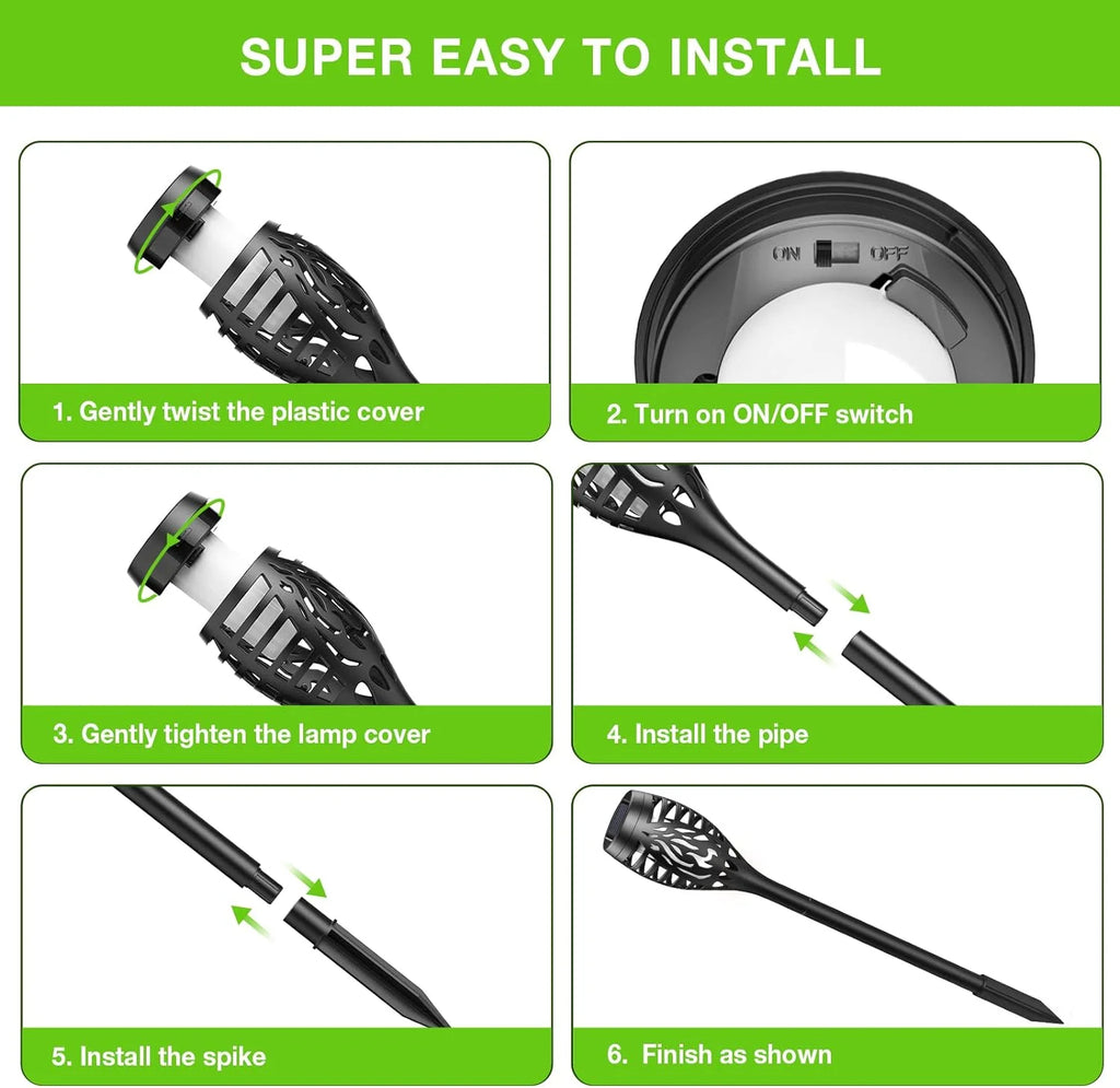 12 Pack Solar Torch Lights Outdoor, LED Flickering Solar Lights, Waterproof Flame Lights D816980