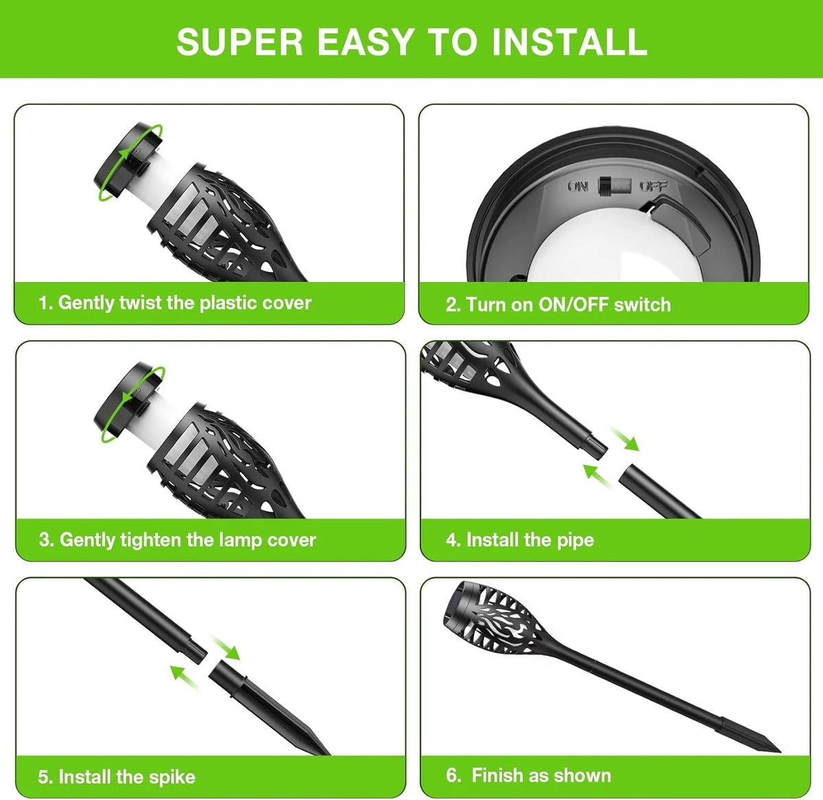 12 Pack Solar Torch Lights Outdoor, LED Flickering Solar Lights, Waterproof Flame Lights D816980