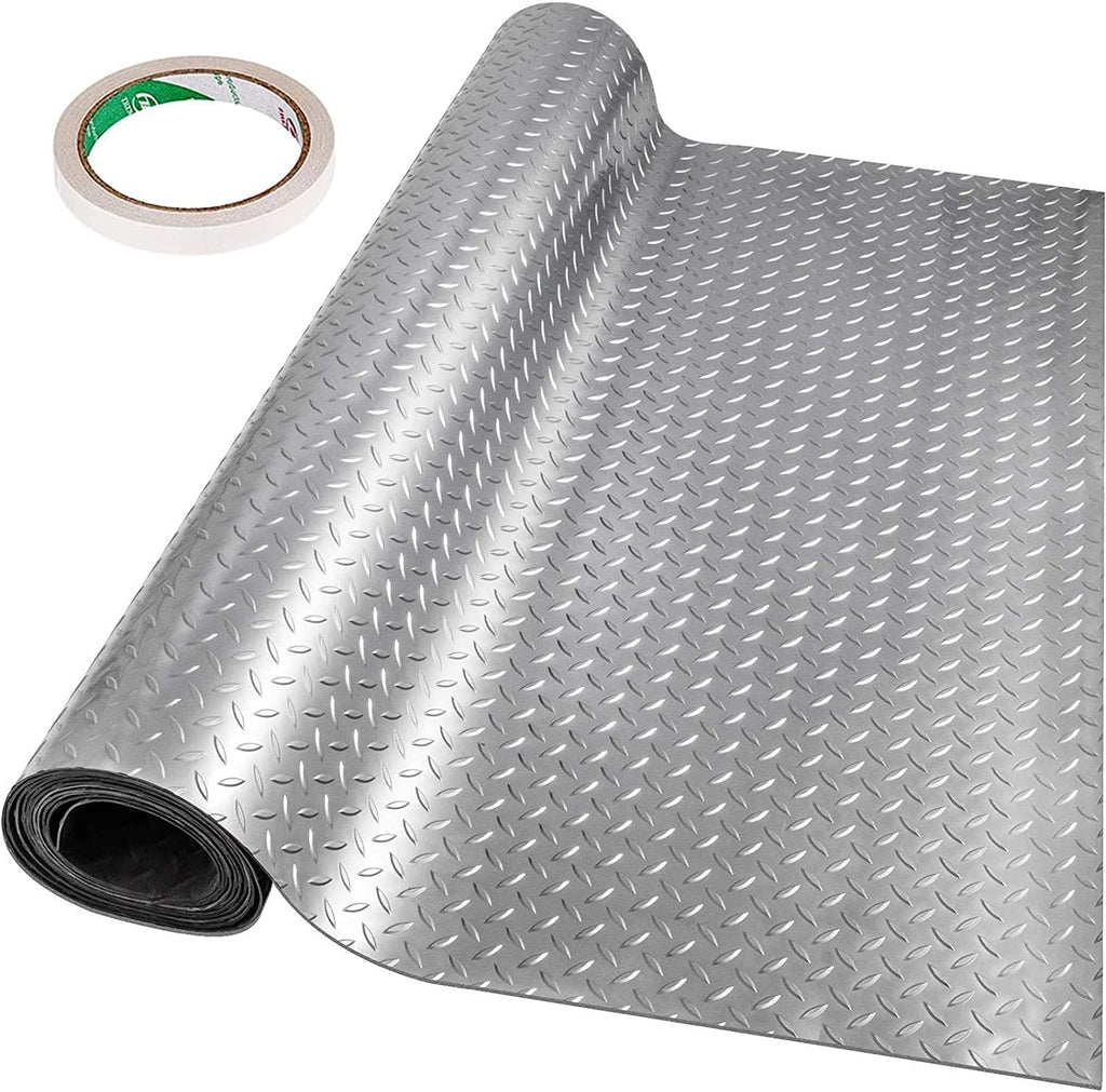 Vinyl Garage Floor Mat 4.9x13ft Anti-Slide Diamond Texture Silver PVC Garage Flooring Roll C278674