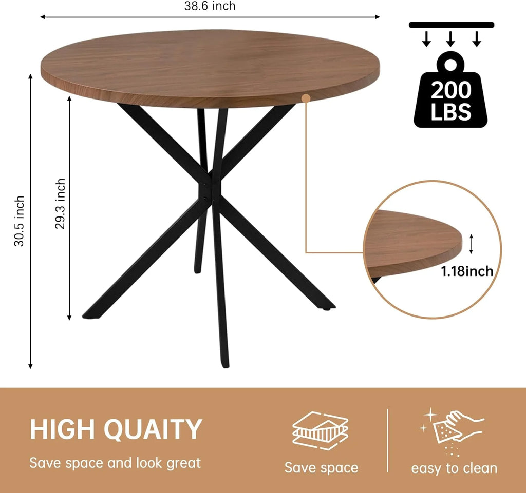 Round Dining Table with Black Metal Legs F406