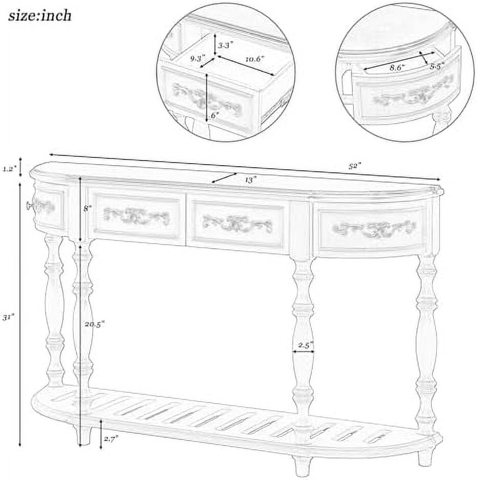 Retro Curved Console Table with 2 Top Drawers and Solid Wooden Frame K227