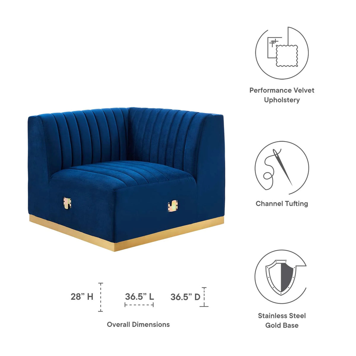 Gold/Navy Velvet Right Corner Chair S24938