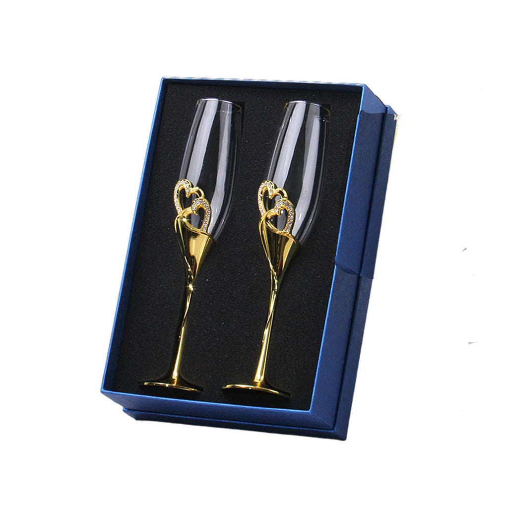 Champagne Flutes Glass Set of 2 Hand Blown Crystal I783246