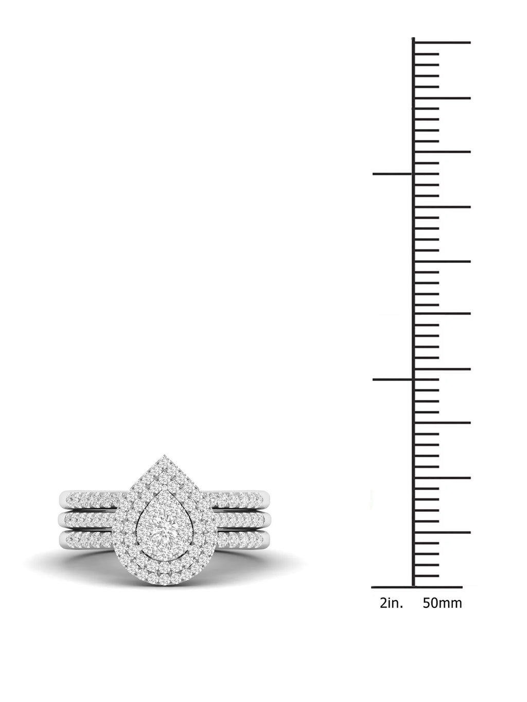 5/8Ct TDW Diamond S925 Sterling Silver Pear Shape Cluster Halo Bridal Set C488