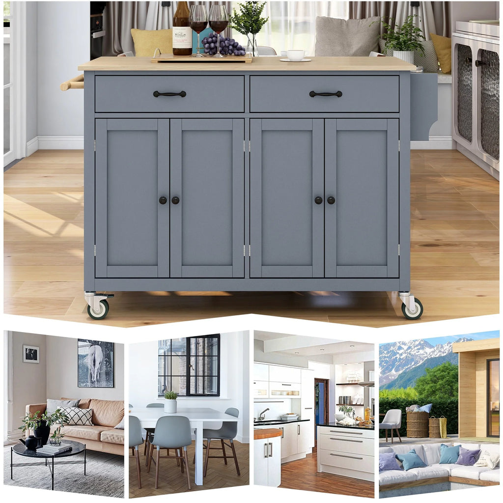 Kitchen Island Cart Cabinet with Wood Top and Locking Wheels R2659