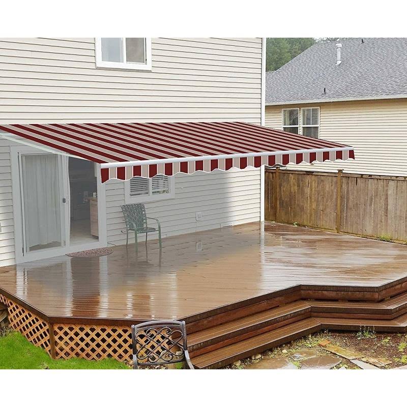Retractable Motorized Patio Awning, 20 x 10, Multi Stripe Red T31084