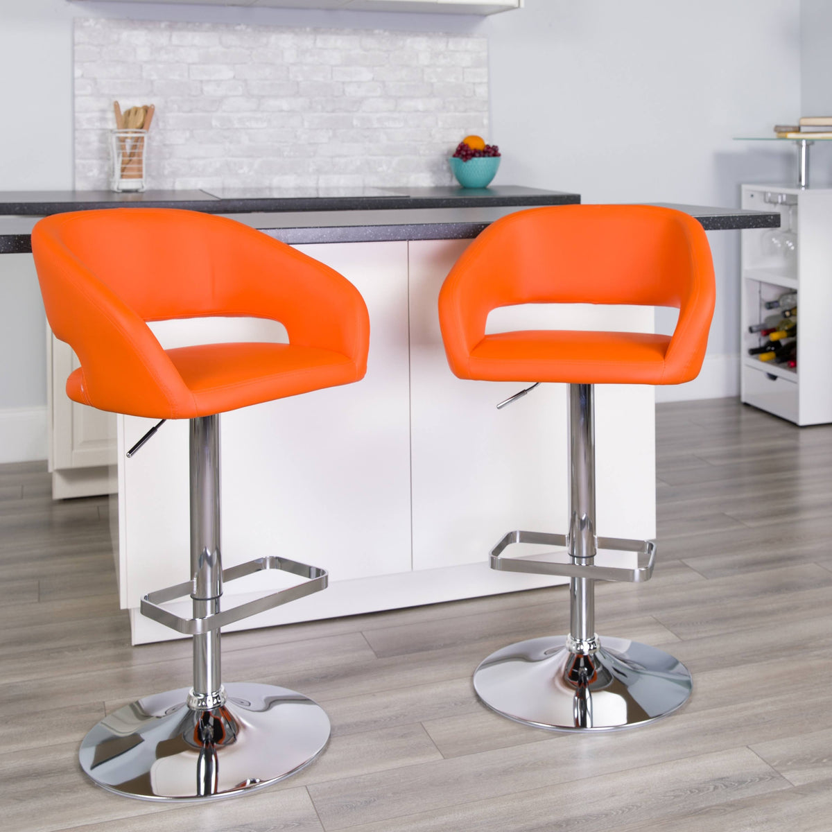 Chrome Base Adjustable Height Bar Stool (Grey Fabric) Q468784