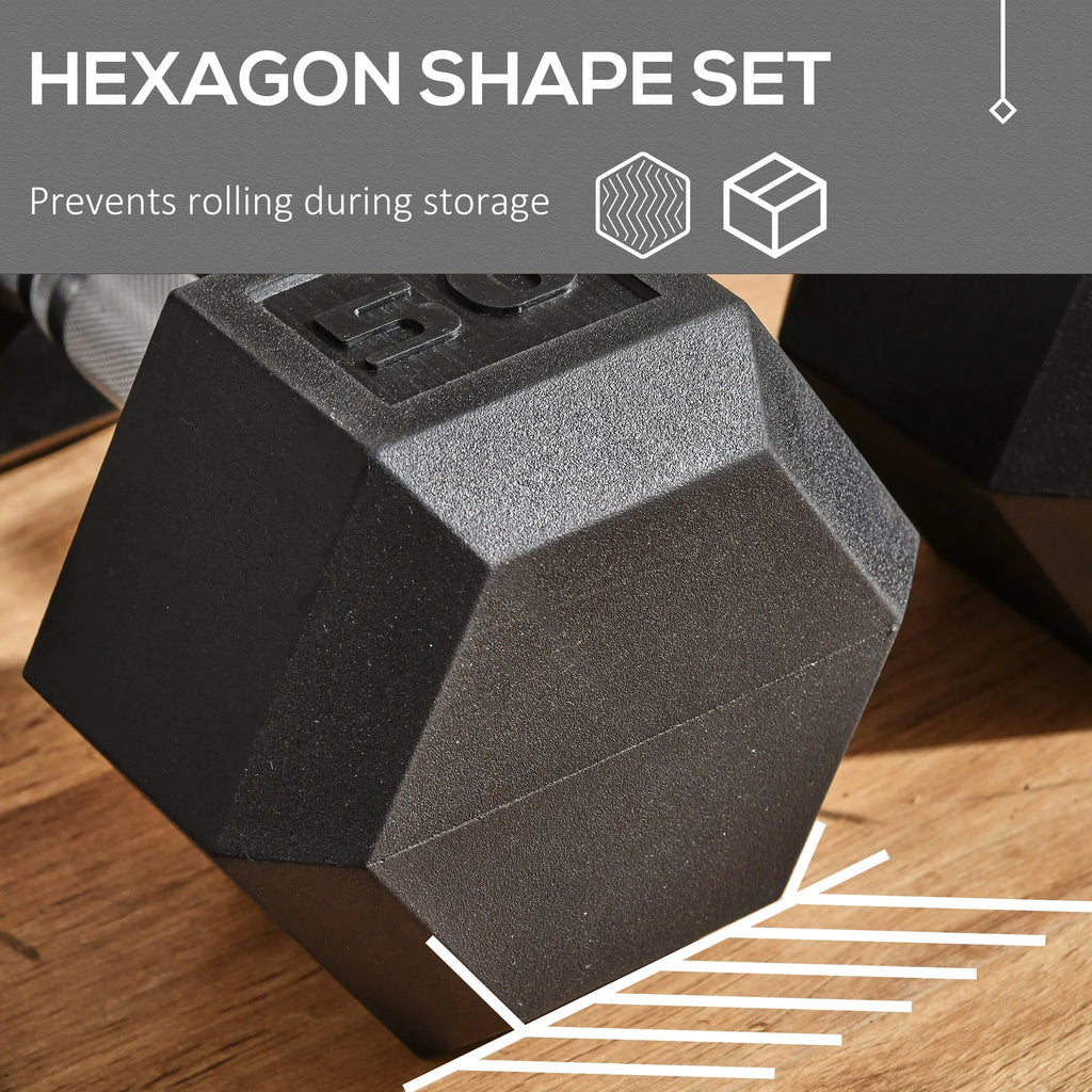 24 Lbs. Total Black Hex Rubber Dumbbells Set with Metal Handles C244322