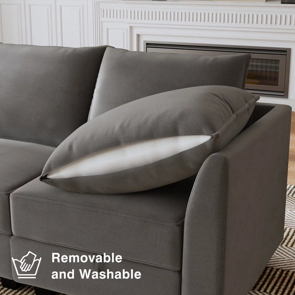 Pearl Grey Convertible Sleeper Sofa with Storage U7239
