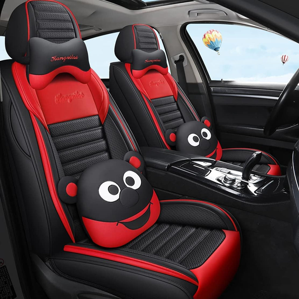 Cartoon Bears 5-Seater Full Leather Waterproof Car Seat Cover Set (Black-Green) M953