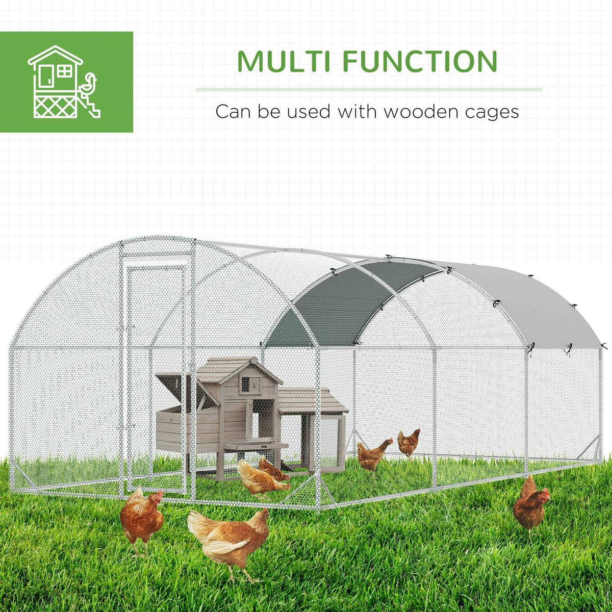 Metal Chicken Coop Walk-in Enclosure with Cover O3296