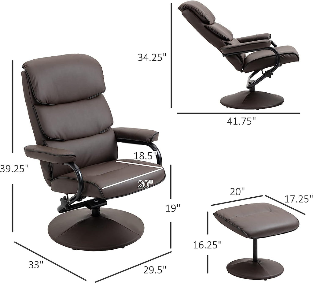 Brown PU Leather Swivel Recliner Chair with Ottoman W54618