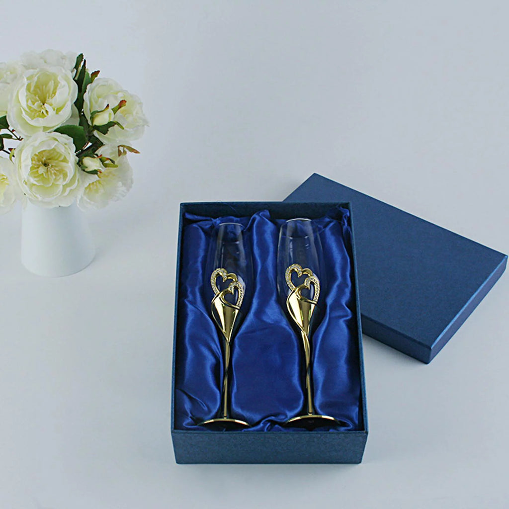Champagne Flutes Glass Set of 2 Hand Blown Crystal I783246