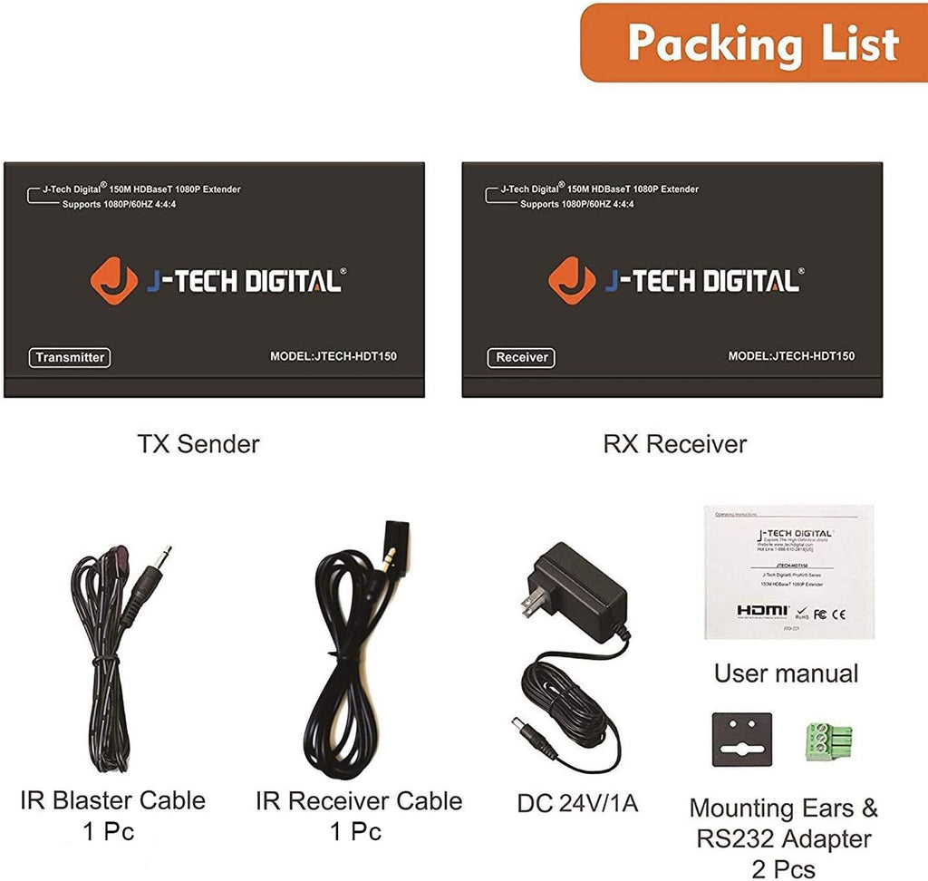 HDMI Extender Over Cat6 150m/492ft HDBaseT 1080P Extender PoC Q29956