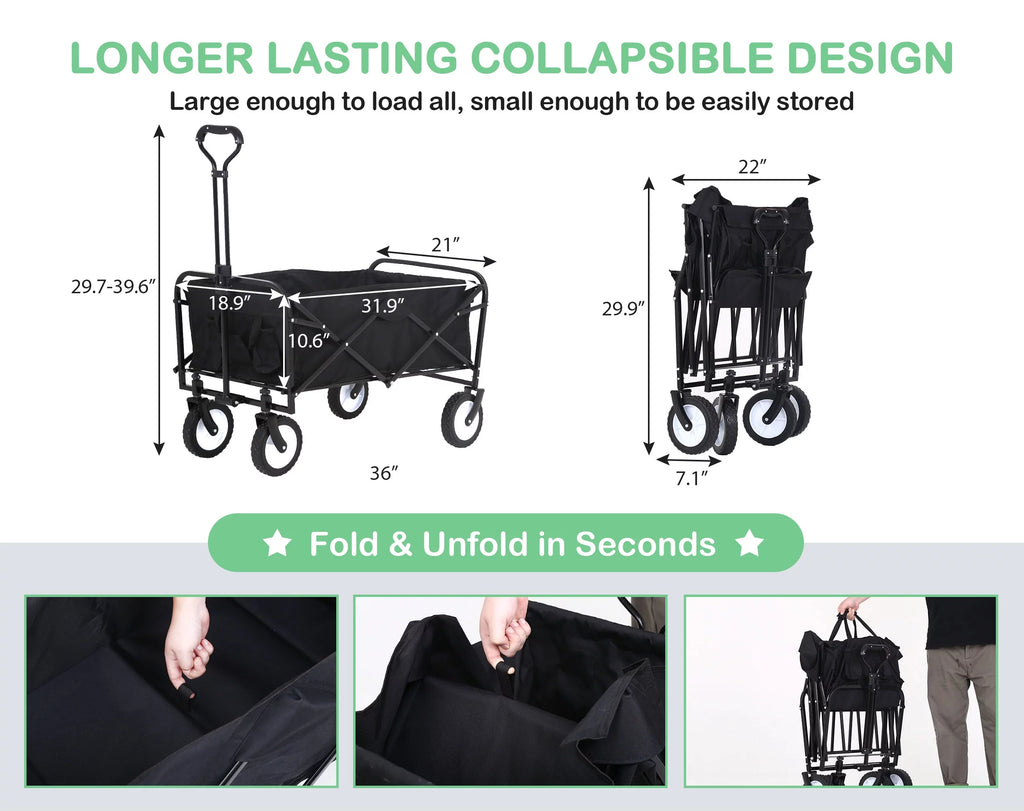 Collapsible Heavy Duty Utility Wagon with Wheels, Black E441