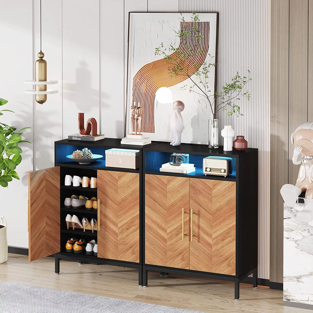 Brown 5-Tier Shoe Cabinet with Doors and Shelves W89278