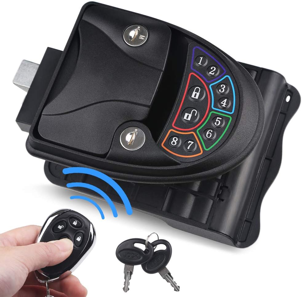 RV Keyless Entry Door Lock Handle Latch Zinc Alloy Wireless with Keypad Black F46747