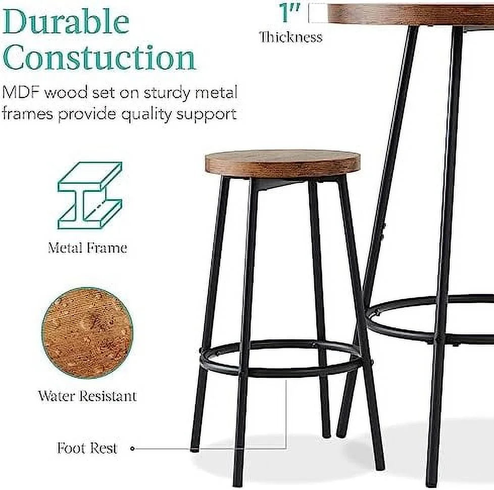 3 Piece Round Counter Height Pub Table and Stools Dining Set Black B61244