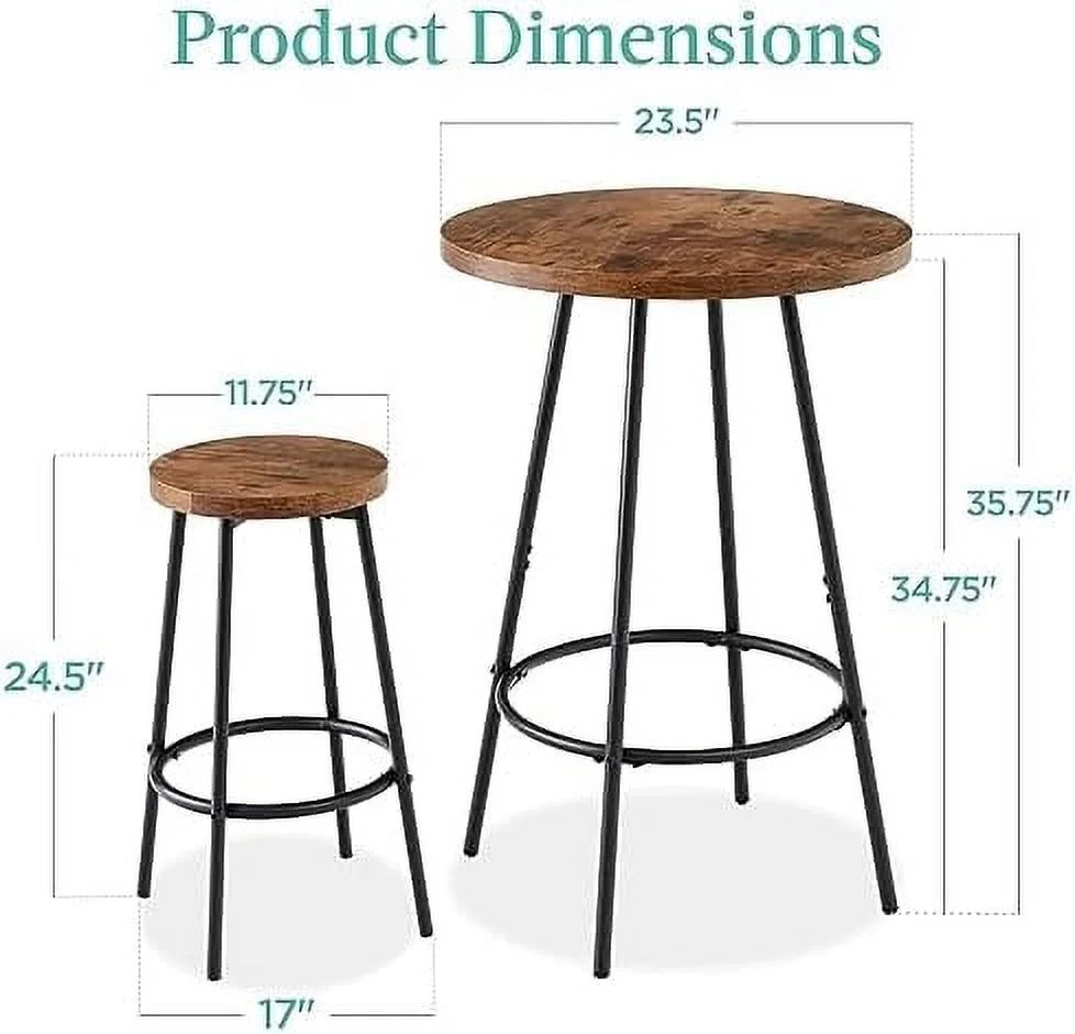 3 Piece Round Counter Height Pub Table and Stools Dining Set Black B61244