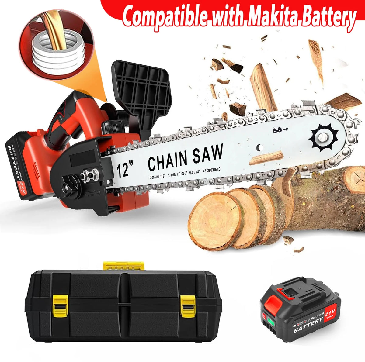6 inch Cordless Mini Chainsaw with 2 Battery 2 Chain N352