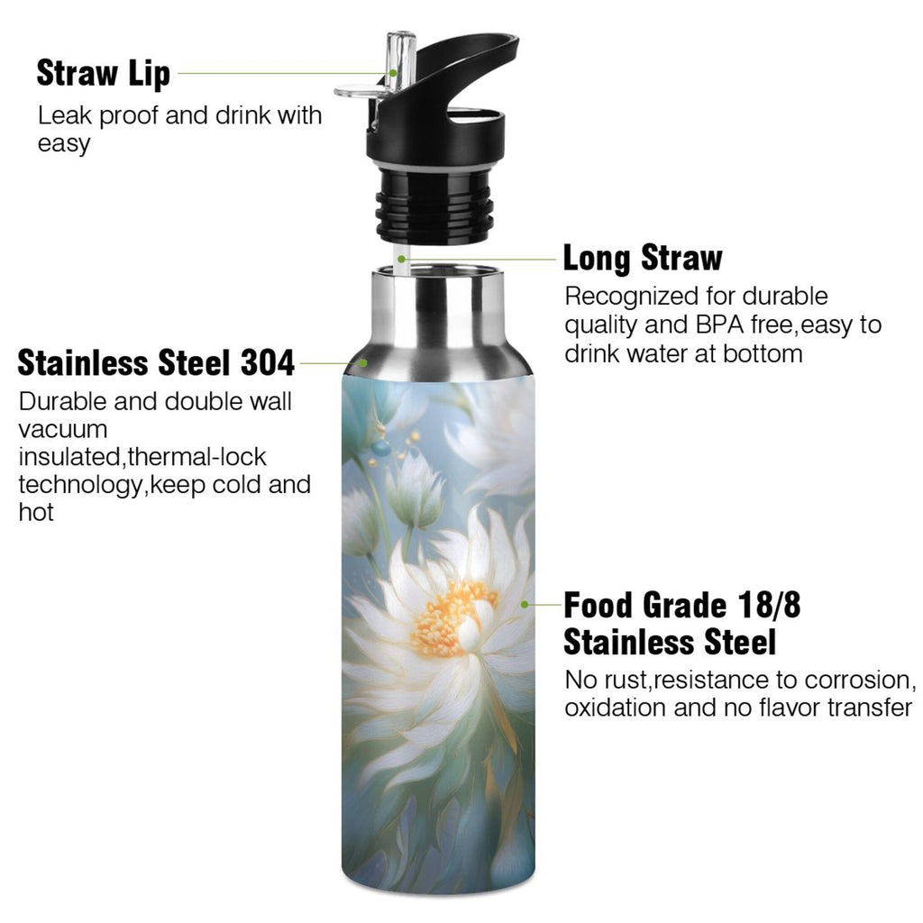 Jasmine Flowers and Pearls Insulated Stainless Steel Water Bottle with Straw Lid 20 oz G662