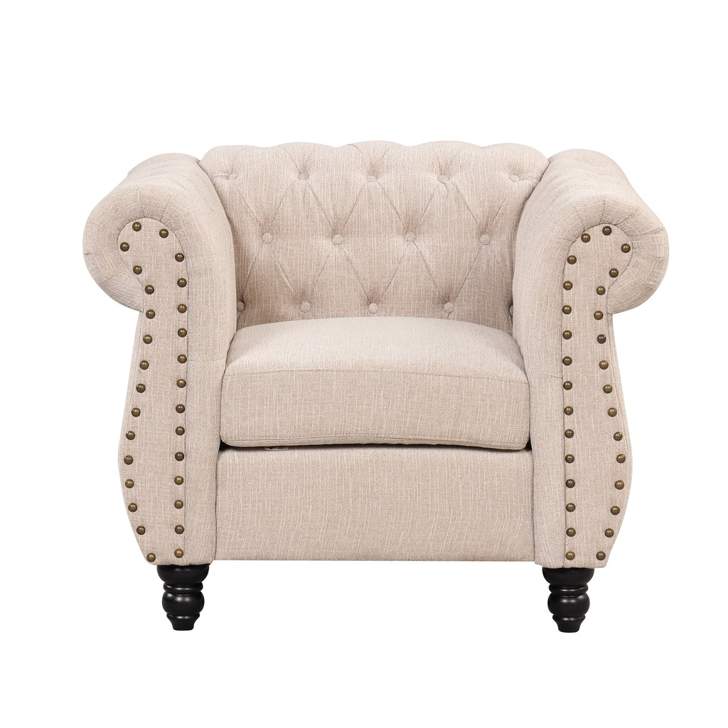 Beige Plush Upholstered Sofa with Solid Wood Legs Z86644