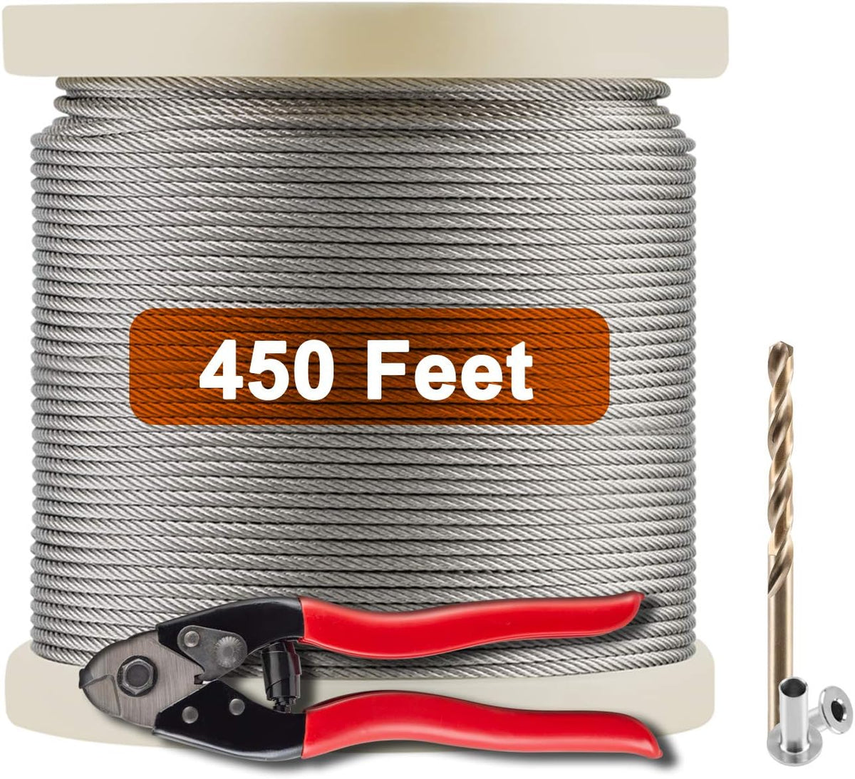 1/8 T316 Stainless Steel Cable with Cutter, 20 Pcs Protector Sleeves, 7 x 7 Strands, 450FT P402870