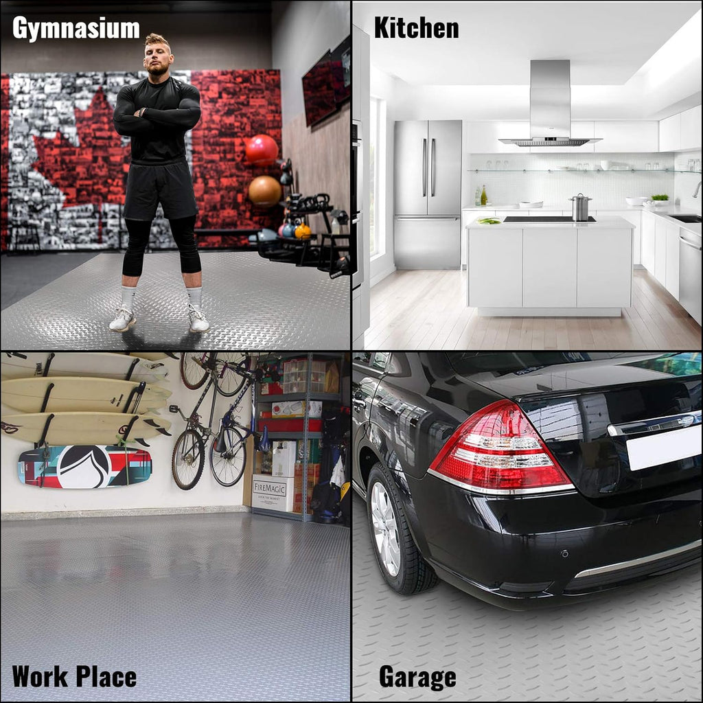Vinyl Garage Floor Mat 4.9x13ft Anti-Slide Diamond Texture Silver PVC Garage Flooring Roll C278674