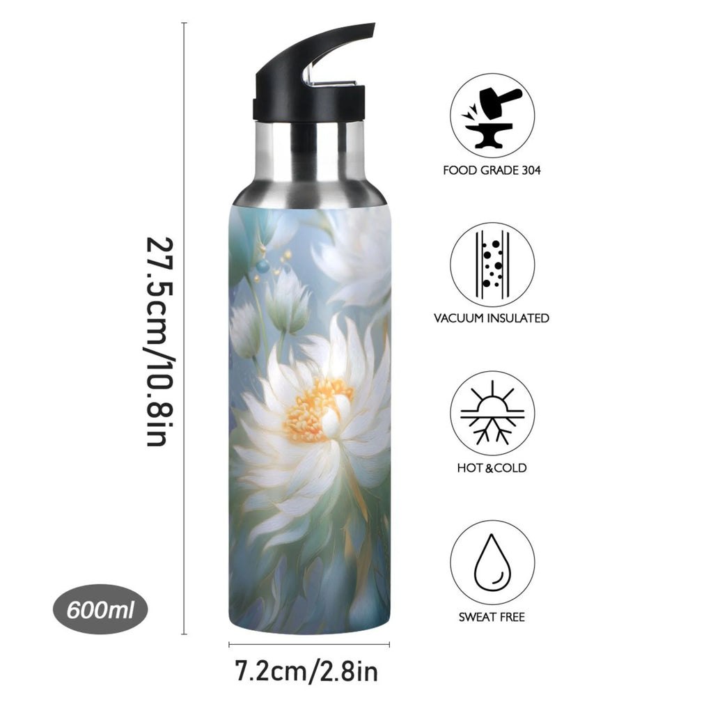 Jasmine Flowers and Pearls Insulated Stainless Steel Water Bottle with Straw Lid 20 oz G662