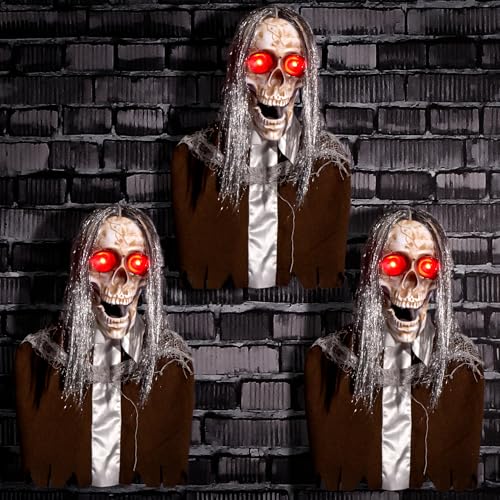 Halloween Animatronic Zombie Pathway Markers, Sound Activated Light Up Eyes (3Pack) V569734