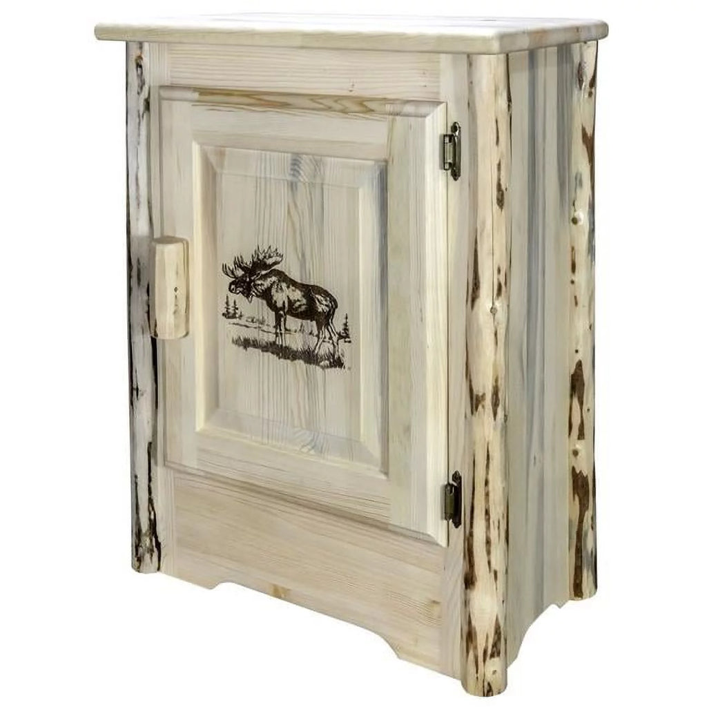 Wood Accent Cabinet with Engraved Moose in Natural I3934