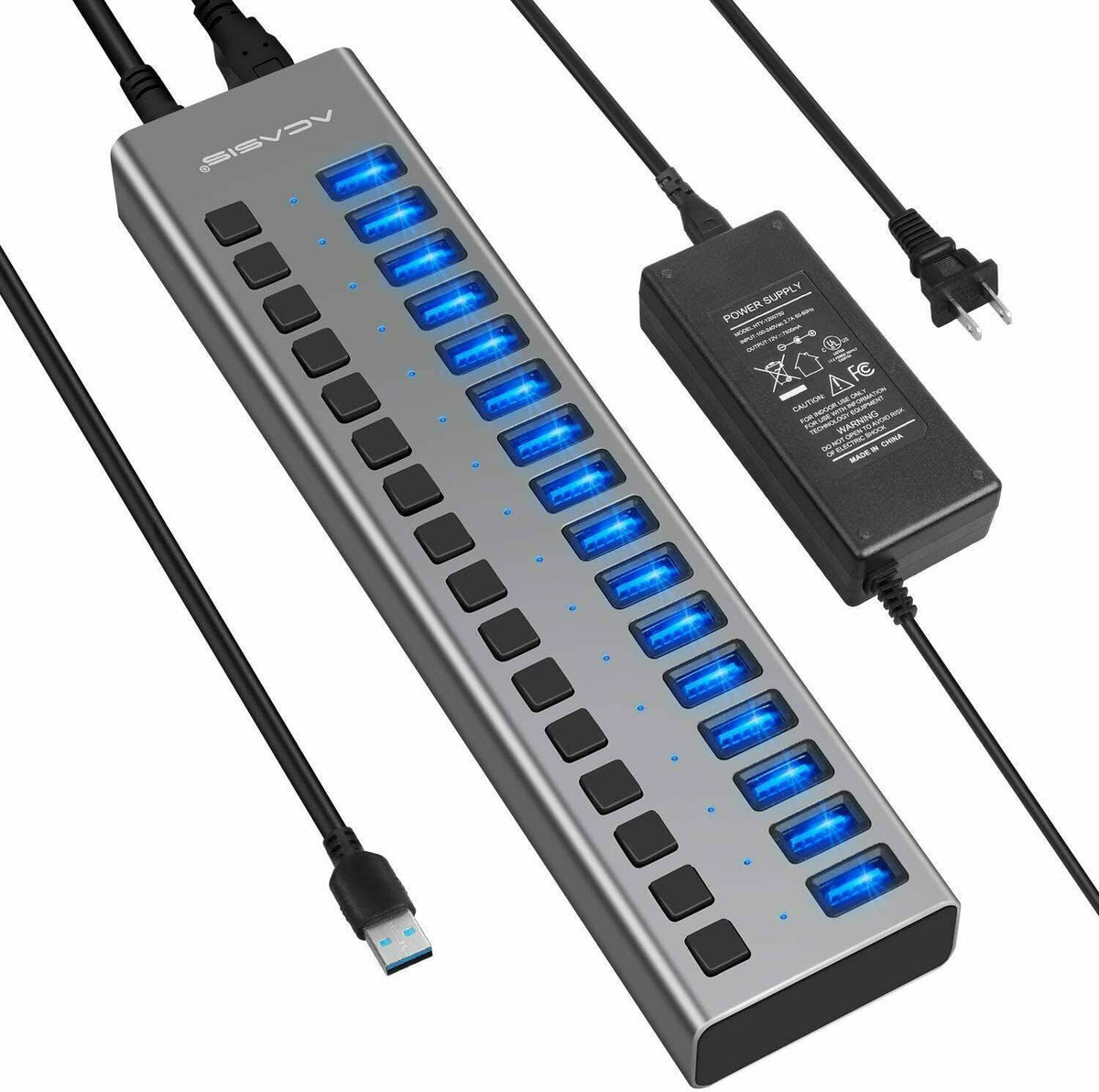 Powered USB Hub 16 Ports 90W USB 3.0 Data Hub D50704