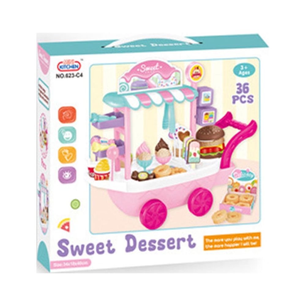 Ice Cream Cart 36pcs Pretend Play Kitchen Toy Set With Umbrella Food Dishes X670485