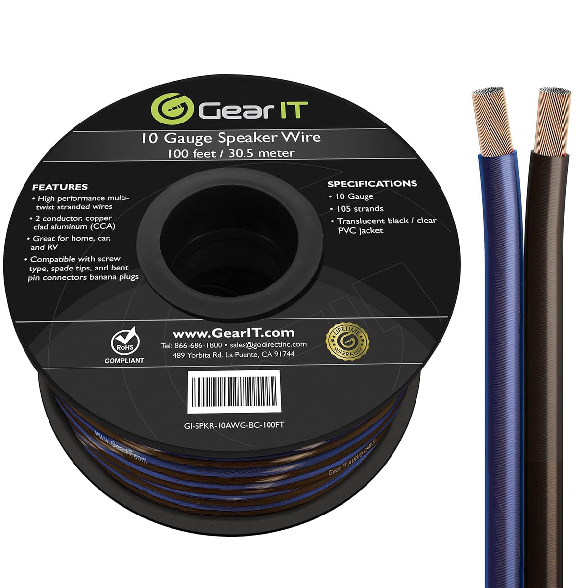 10 Gauge 100 Feet Copper Clad Aluminum Speaker Wire O2601