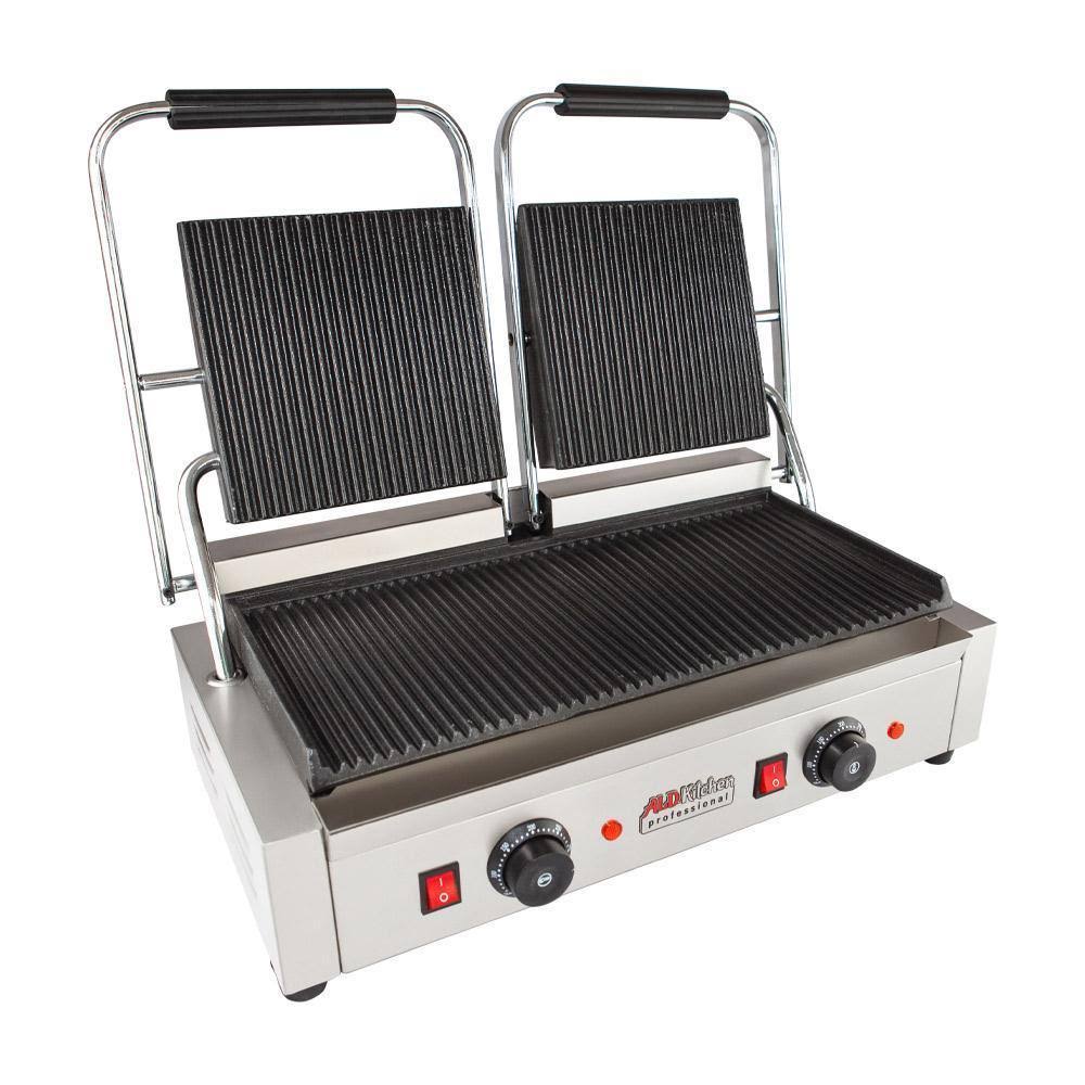 Double Panini Press Sandwich Maker with Cast-Iron Ribbed Plates Nonstick E64426