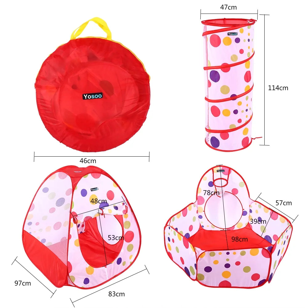 3 in 1 Kids Play Tent with Tunnel and Ball Pit A49874