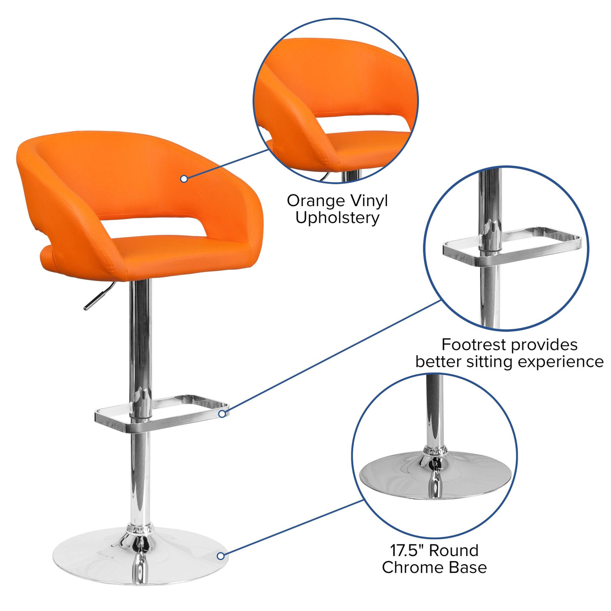 Chrome Base Adjustable Height Bar Stool (Grey Fabric) Q468784
