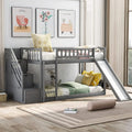 Wooden Bunk Bed with Slide and Guardrail M93030