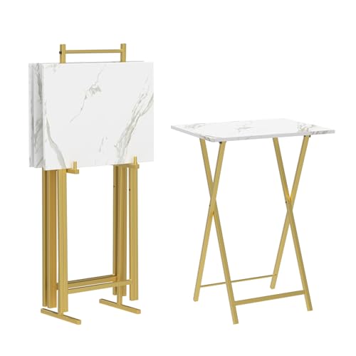 Folding TV Tray Tables Set of 4 with Storage Rack K68595