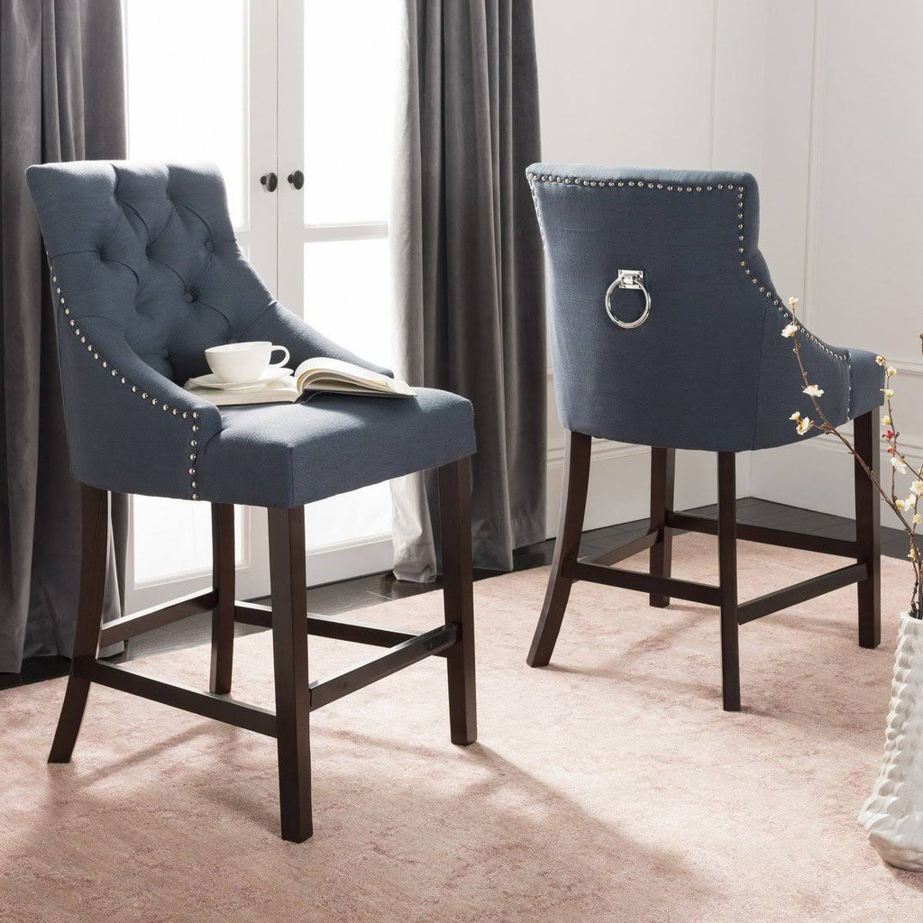Navy Tufted Wing Back Counter Stool Q317