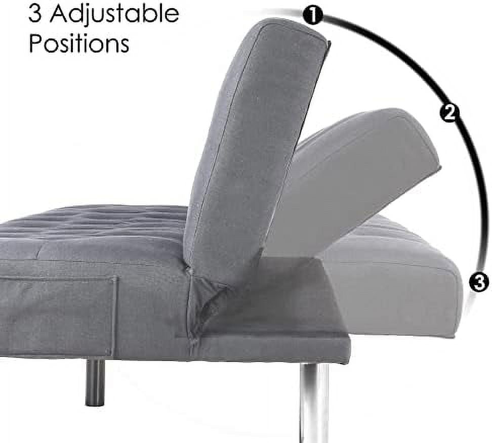 Dark Grey Upholstered Convertible Futon Sofa Bed with Removable Armrests D685